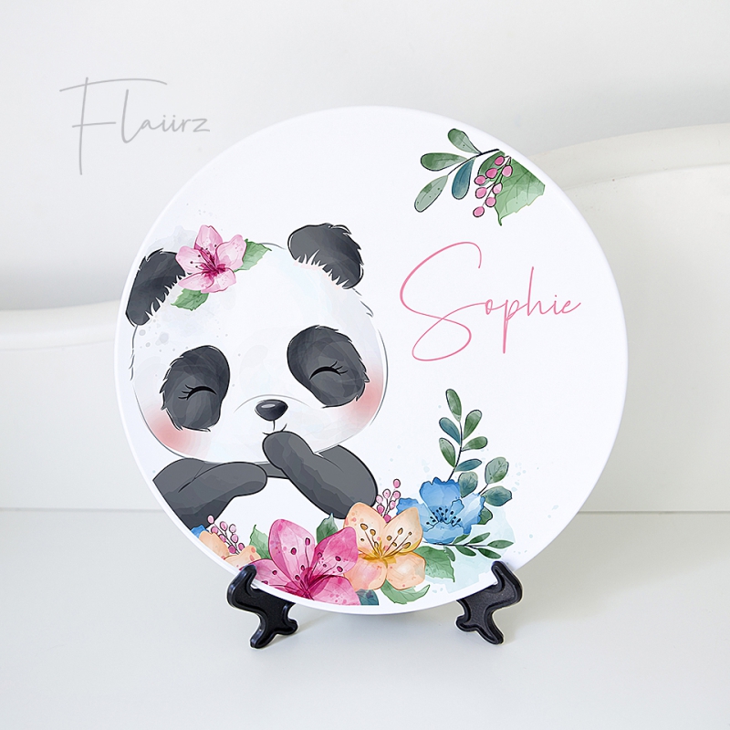 FLAIIRZ Panda met bloemen bord met naam