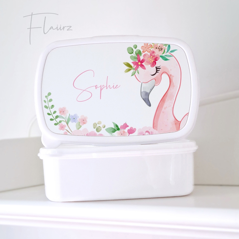 FLAIIRZ Flamingo met bloemen broodtrommel