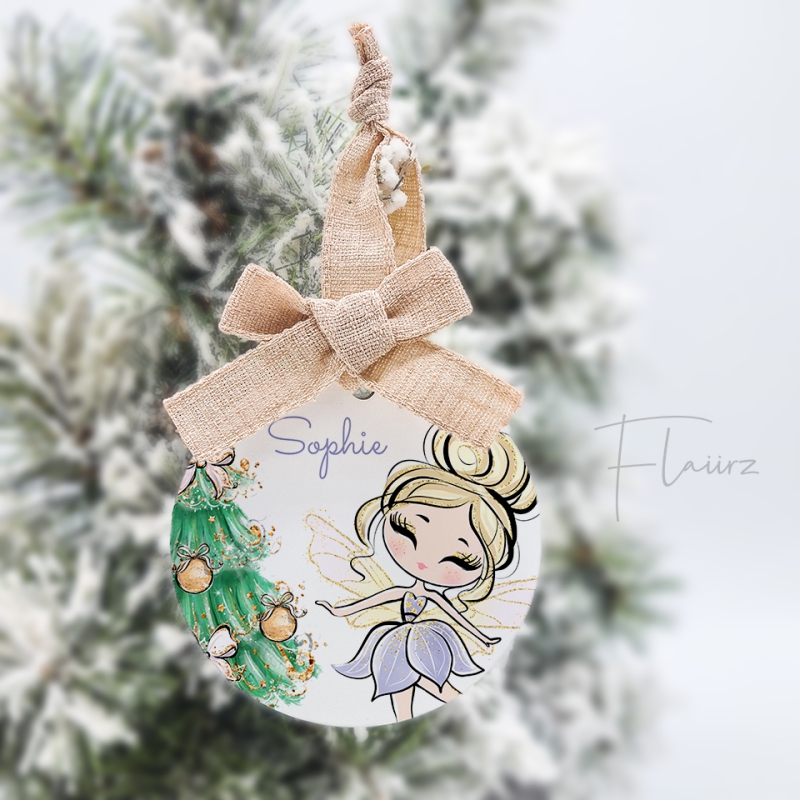 FLAIIRZ Elf met paarse jurk kerstbal linnen