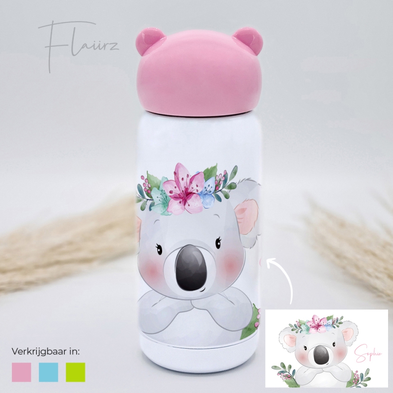 Koala met hoofdband drinkfles roze FLAIIRZ