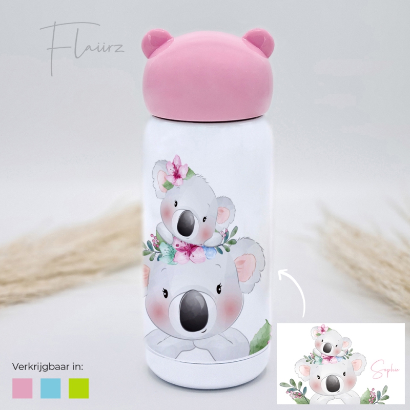 Koala met kleine koala drinkfles roze FLAIIRZ