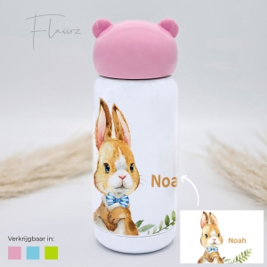 Konijn wit bruin met strik drinkfles roze FLAIIRZ