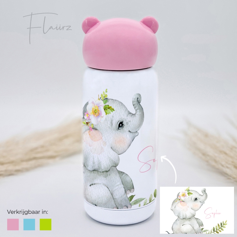 Olifant slurf omhoog met bloemen drinkfles roze FLAIIRZ