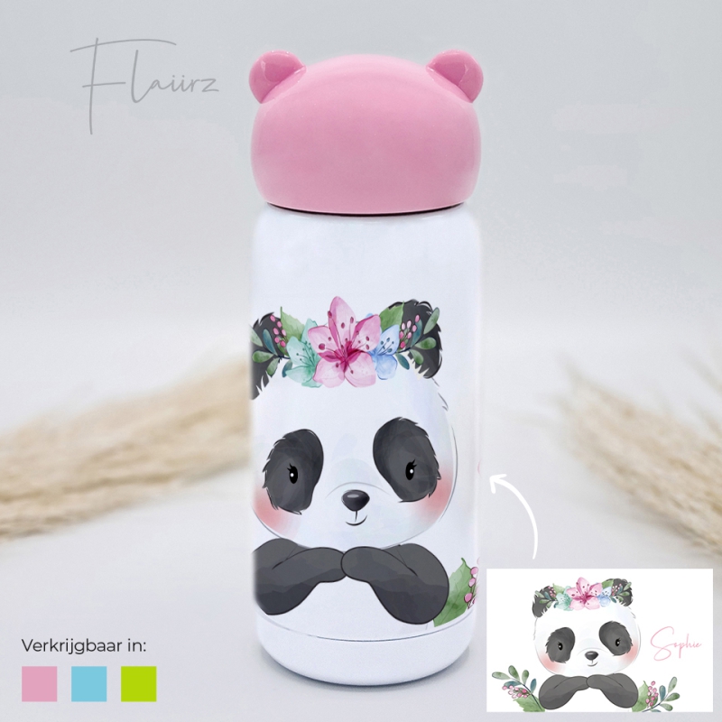 Panda met hoofdband drinkfles roze FLAIIRZ